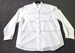 Vintage G.W. Button Down Shirt Women's XL White Silver Bows & Stripes Dressy